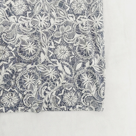 Banana Republic White Gray Blue Floral Short Sleeve Jewel Neck Midi Dress P4222 - Picture 6 of 9